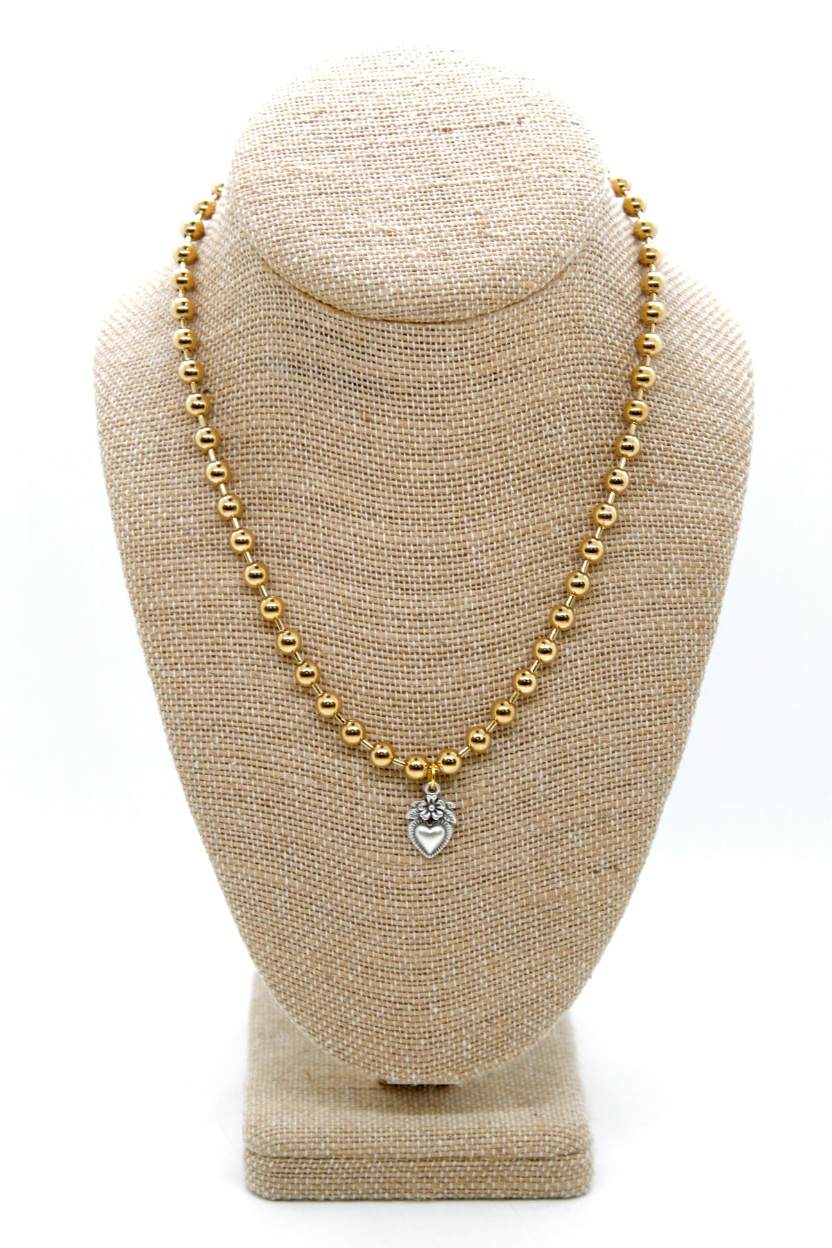 Mini Silver Heart Flower Charm Convertible Gold Chain Necklace