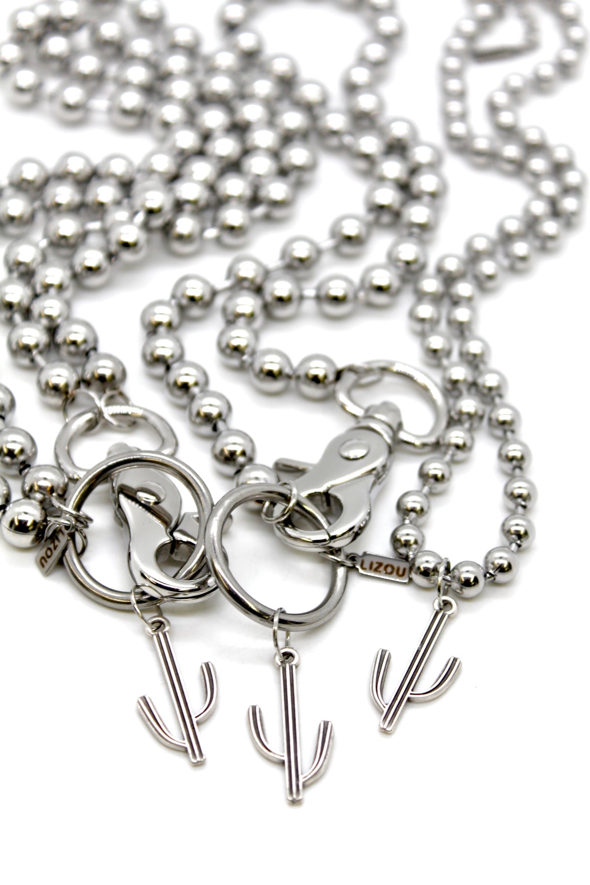 Modern Cactus Charm Convertible Silver Chain Necklace