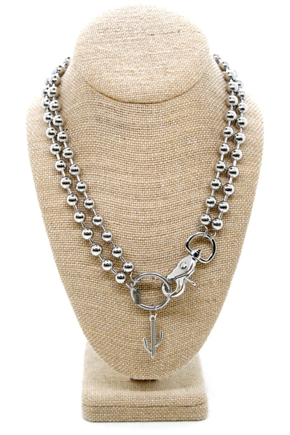 Modern Cactus Charm Convertible Silver Chain Necklace