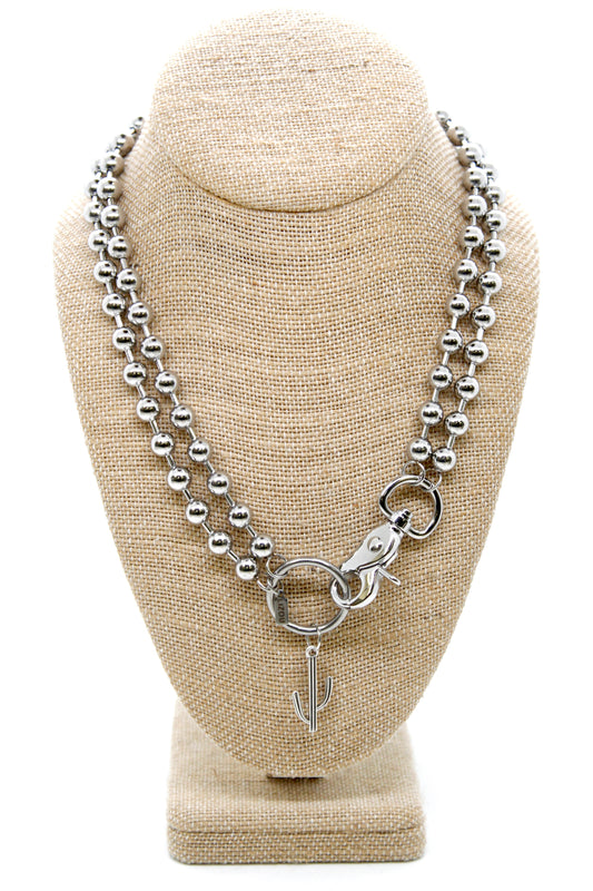 Modern Cactus Charm Convertible Silver Chain Necklace