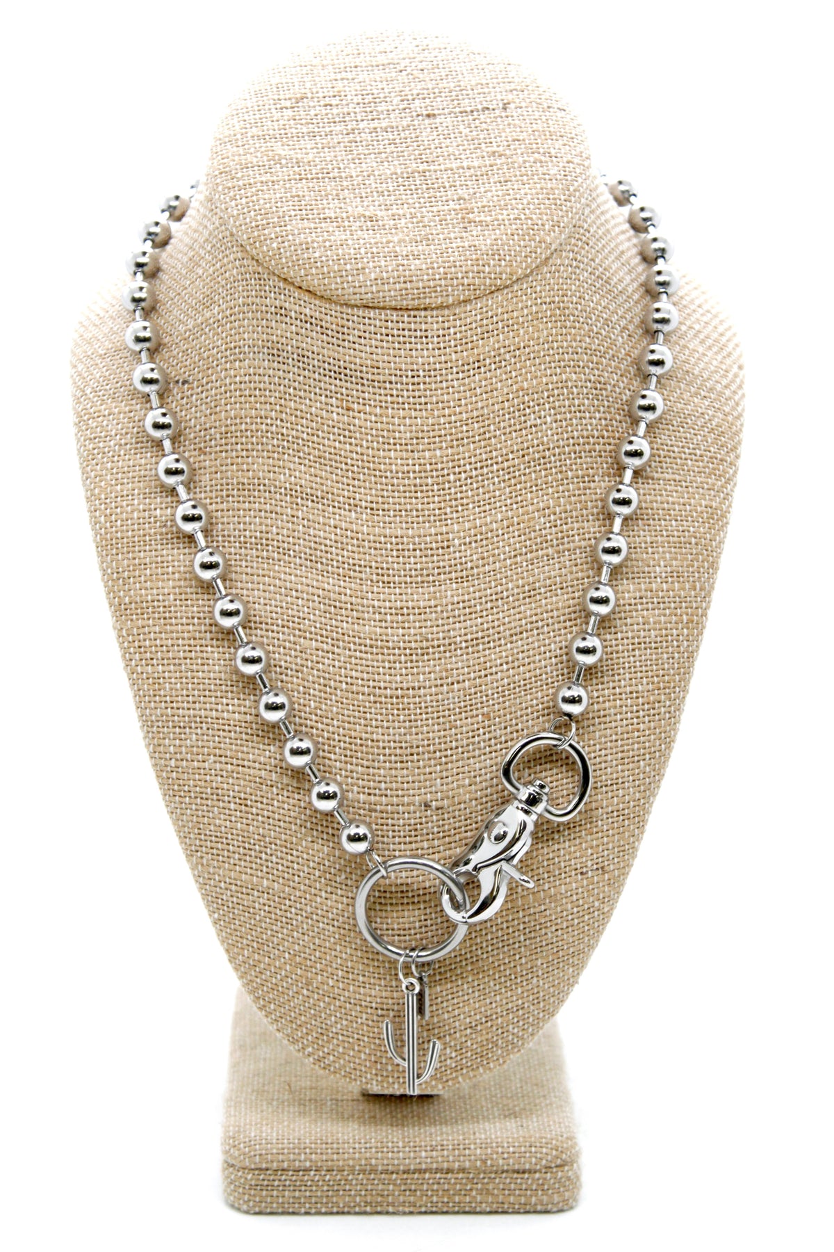 Modern Cactus Charm Convertible Silver Chain Necklace