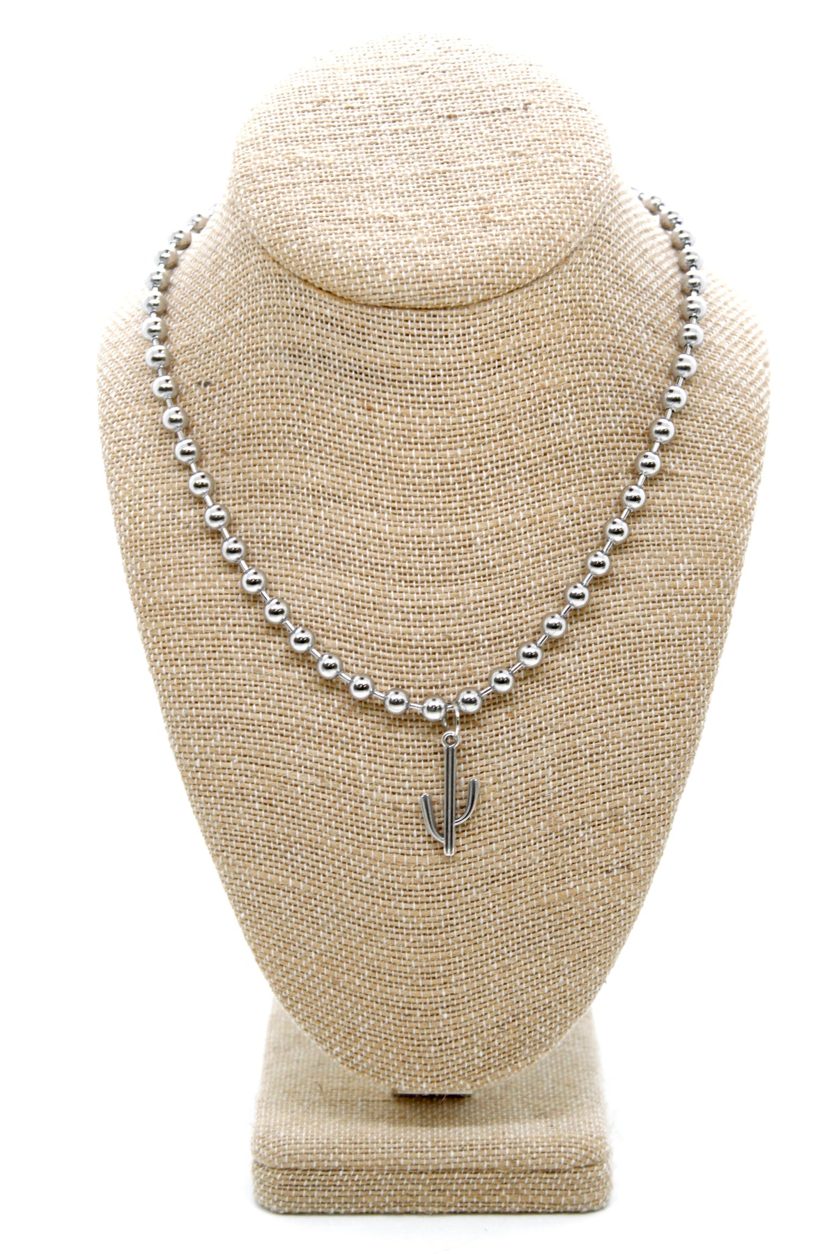 Modern Cactus Charm Convertible Silver Chain Necklace