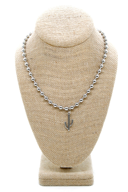 Modern Cactus Charm Convertible Silver Chain Necklace