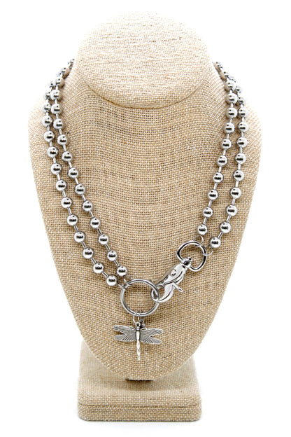 Small Dragonfly Charm Convertible Silver Chain Necklace