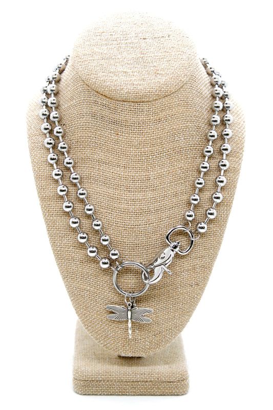 Small Dragonfly Charm Convertible Silver Chain Necklace