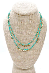 Museum Style Amazonite Semi Precious Stone Mix Necklace with 24K Gold Plate Mini Charms -French Flair Collection- N2-2333