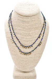 Museum Style Sodalite Stone Mix Necklace with 24K Gold Plate Mini Charms -French Flair Collection- N2-2334