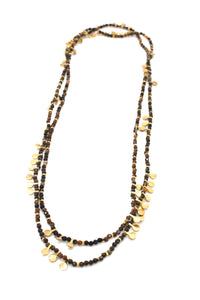 Museum Style Tiger's Eye Stone Mix Necklace with 24K Gold Plate Mini Charms -French Flair Collection- N2-2338