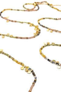 Museum Style Light Earth Tone Semi Precious Stone Mix Necklace with 24K Gold Plate Mini Charms -French Flair Collection- N2-2309