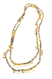 Museum Style Light Earth Tone Semi Precious Stone Mix Necklace with 24K Gold Plate Mini Charms -French Flair Collection- N2-2309