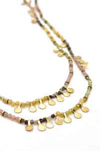 Museum Style Light Earth Tone Semi Precious Stone Mix Necklace with 24K Gold Plate Mini Charms -French Flair Collection- N2-2309