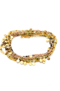 Museum Style Light Earth Tone Semi Precious Stone Mix Necklace with 24K Gold Plate Mini Charms -French Flair Collection- N2-2309