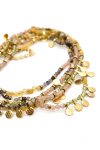 Museum Style Light Earth Tone Semi Precious Stone Mix Necklace with 24K Gold Plate Mini Charms -French Flair Collection- N2-2309