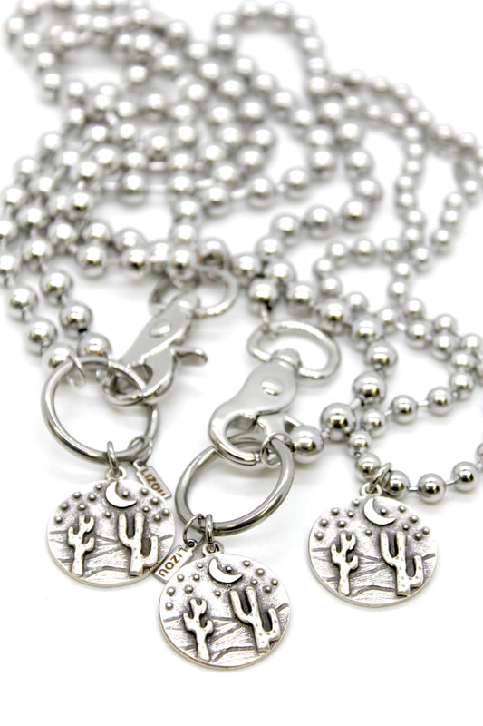 Desert Cactus Night Charm Convertible Silver Chain Necklace