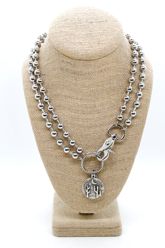 Desert Cactus Night Charm Convertible Silver Chain Necklace