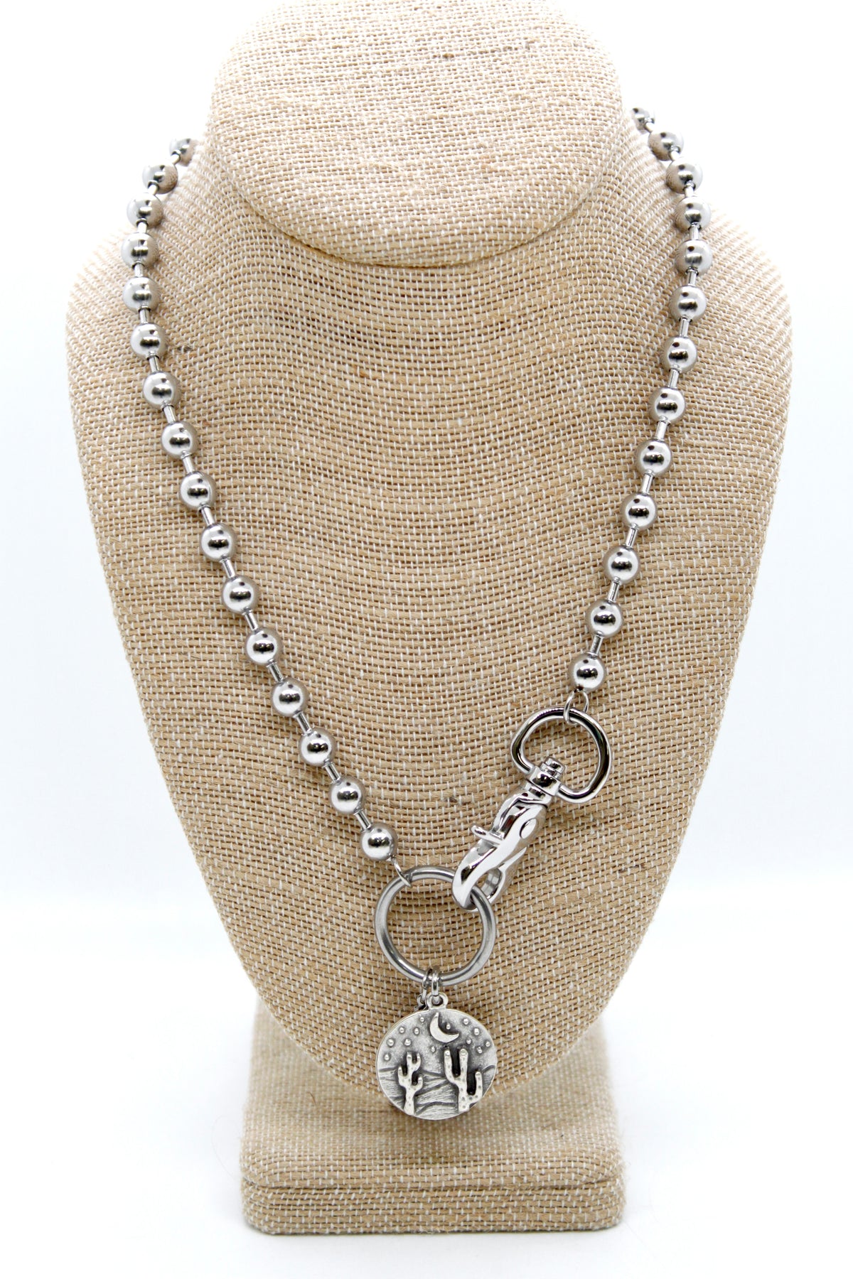 Desert Cactus Night Charm Convertible Silver Chain Necklace