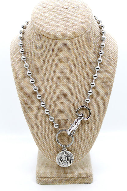 Desert Cactus Night Charm Convertible Silver Chain Necklace