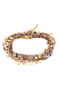 Museum Style Pinks Semi Precious Stone Mix Necklace with 24K Gold Plate Mini Charms -French Flair Collection- N2-2308
