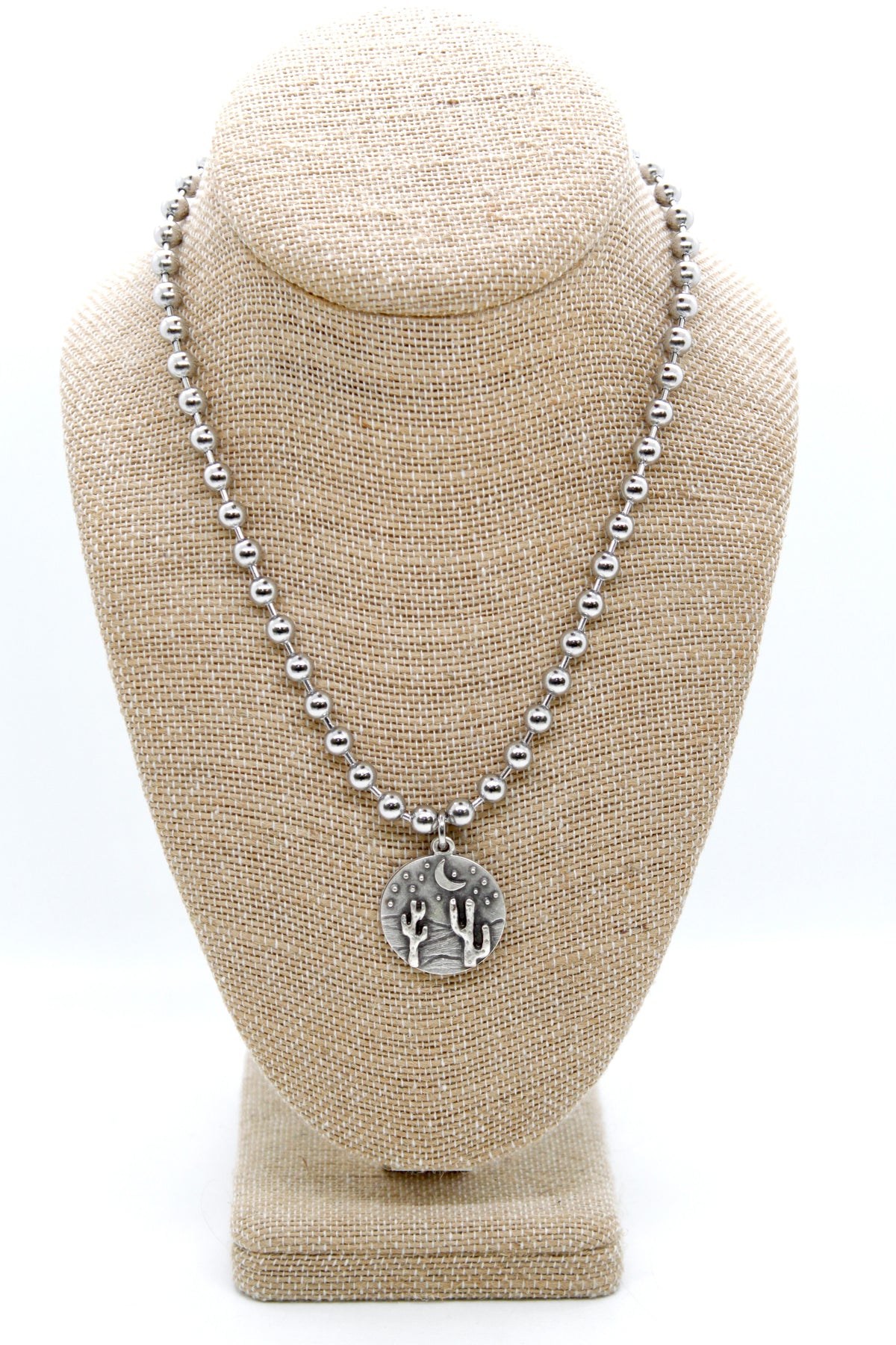 Desert Cactus Night Charm Convertible Silver Chain Necklace