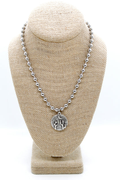 Desert Cactus Night Charm Convertible Silver Chain Necklace