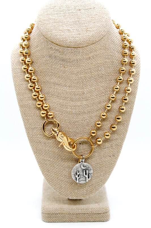 Desert Cactus Night Charm Convertible Gold Chain Necklace