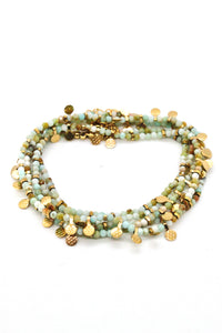 Museum Style Amazonite Stone Mix Necklace with 24K Gold Plate Mini Charms -French Flair Collection- N2-2311