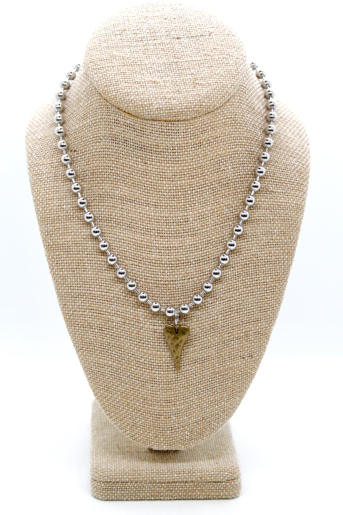 Brass Elongated Heart Charm Convertible Silver Chain Necklace