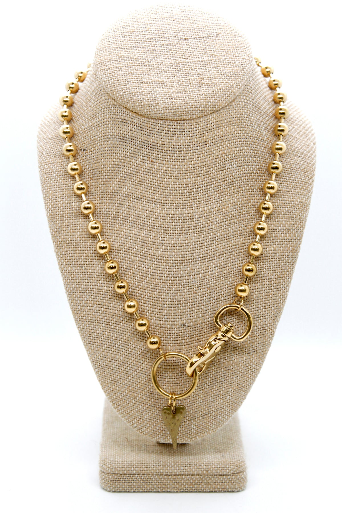 Brass Elongated Heart Charm Convertible Gold Chain Necklace