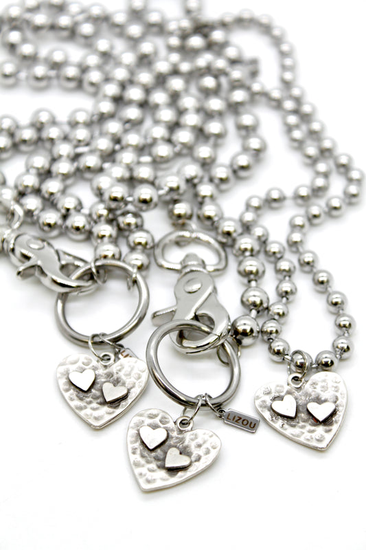 Hammered Hearts Charm Convertible Silver Chain Necklace