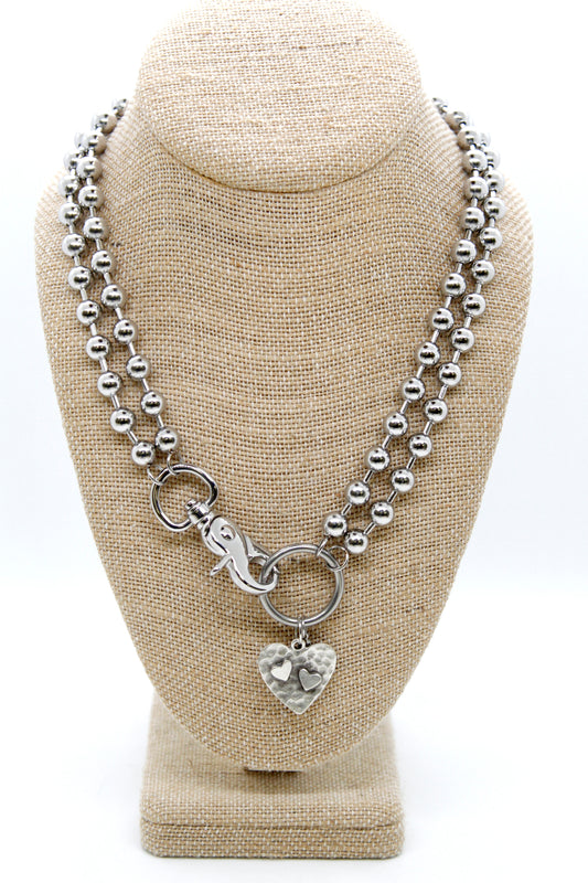 Hammered Hearts Charm Convertible Silver Chain Necklace