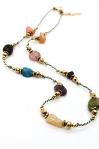 Semi Precious Stone Chunk Beads on Earth Thread Short Necklace -French Flair Collection- N2-2340