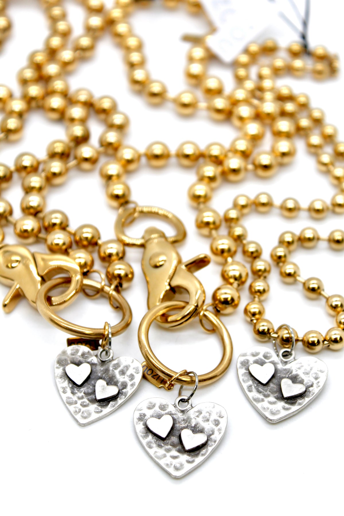 Hammered Hearts Charm Convertible Gold Chain Necklace