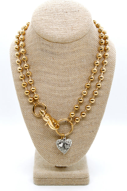 Hammered Hearts Charm Convertible Gold Chain Necklace