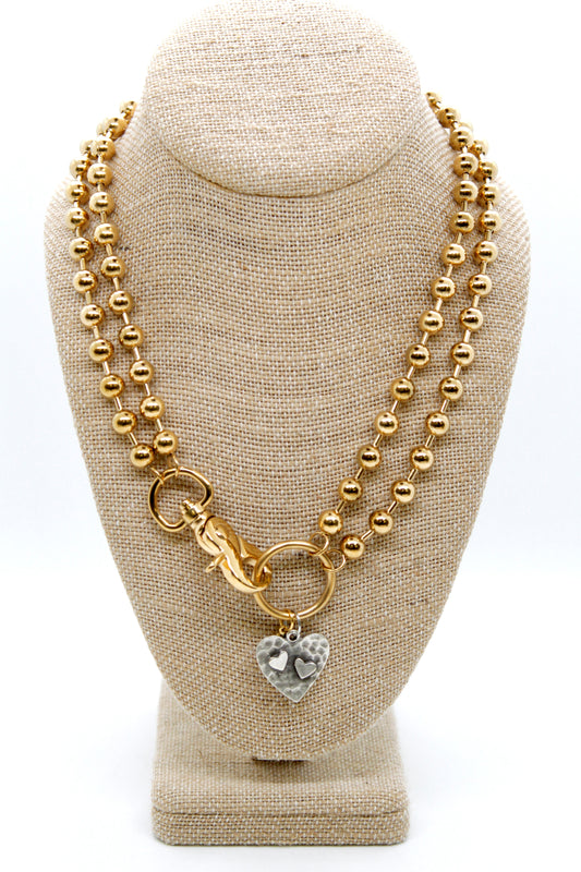 Hammered Hearts Charm Convertible Gold Chain Necklace