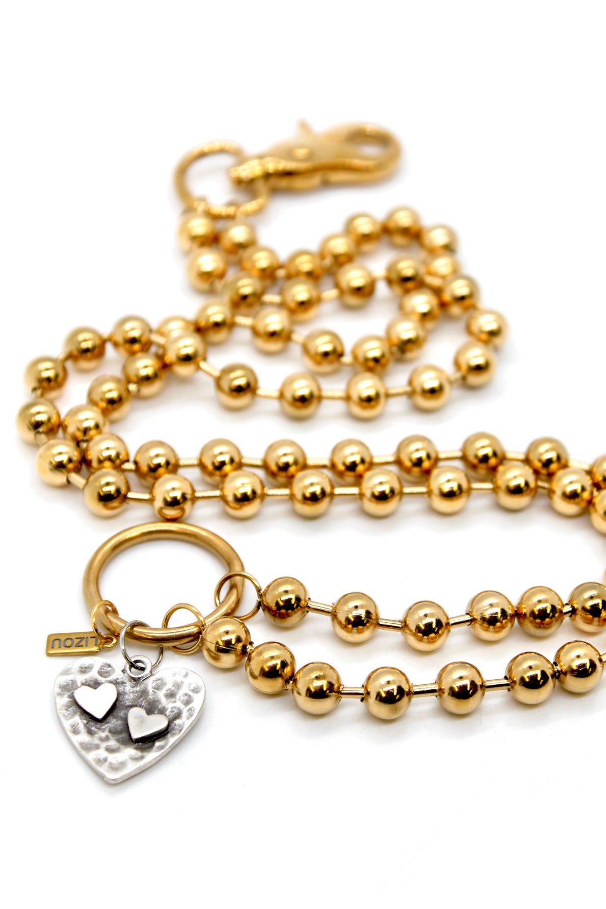 Hammered Hearts Charm Convertible Gold Chain Necklace
