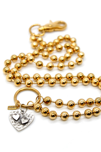 Hammered Hearts Charm Convertible Gold Chain Necklace
