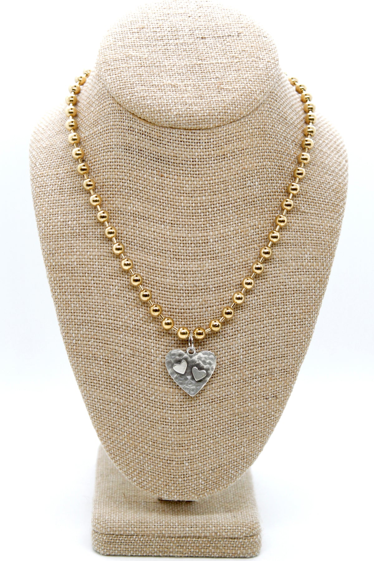 Hammered Hearts Charm Convertible Gold Chain Necklace