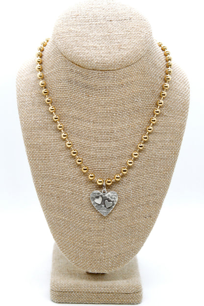 Hammered Hearts Charm Convertible Gold Chain Necklace