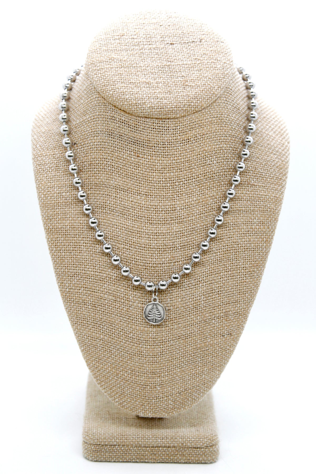Mini Pine Tree Charm Convertible Silver Chain Necklace