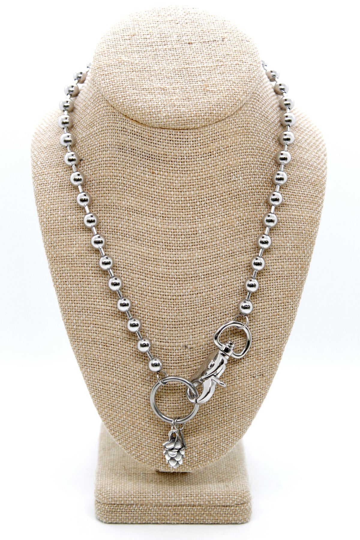 Silver Pinecone Charm Convertible Silver Chain Necklace