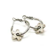 Load image into Gallery viewer, Flower Silver Hoop Earrings - E9-116S
