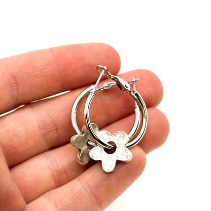 Flower Silver Hoop Earrings - E9-116S