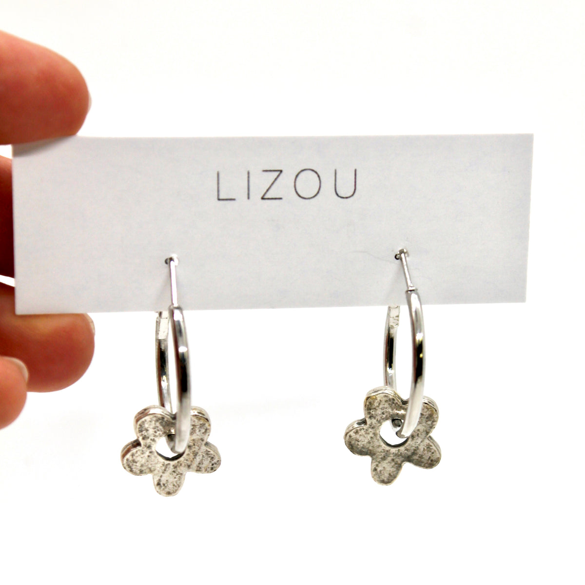 Flower Silver Hoop Earrings - E9-116S