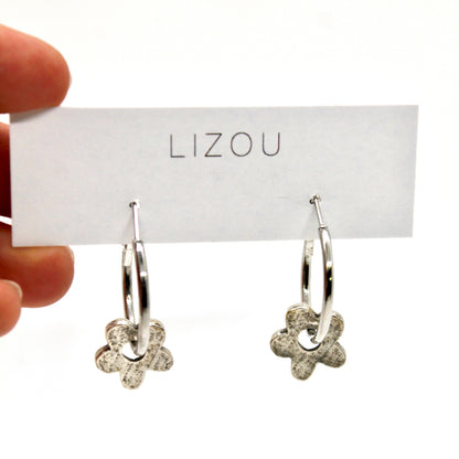 Flower Silver Hoop Earrings - E9-116S