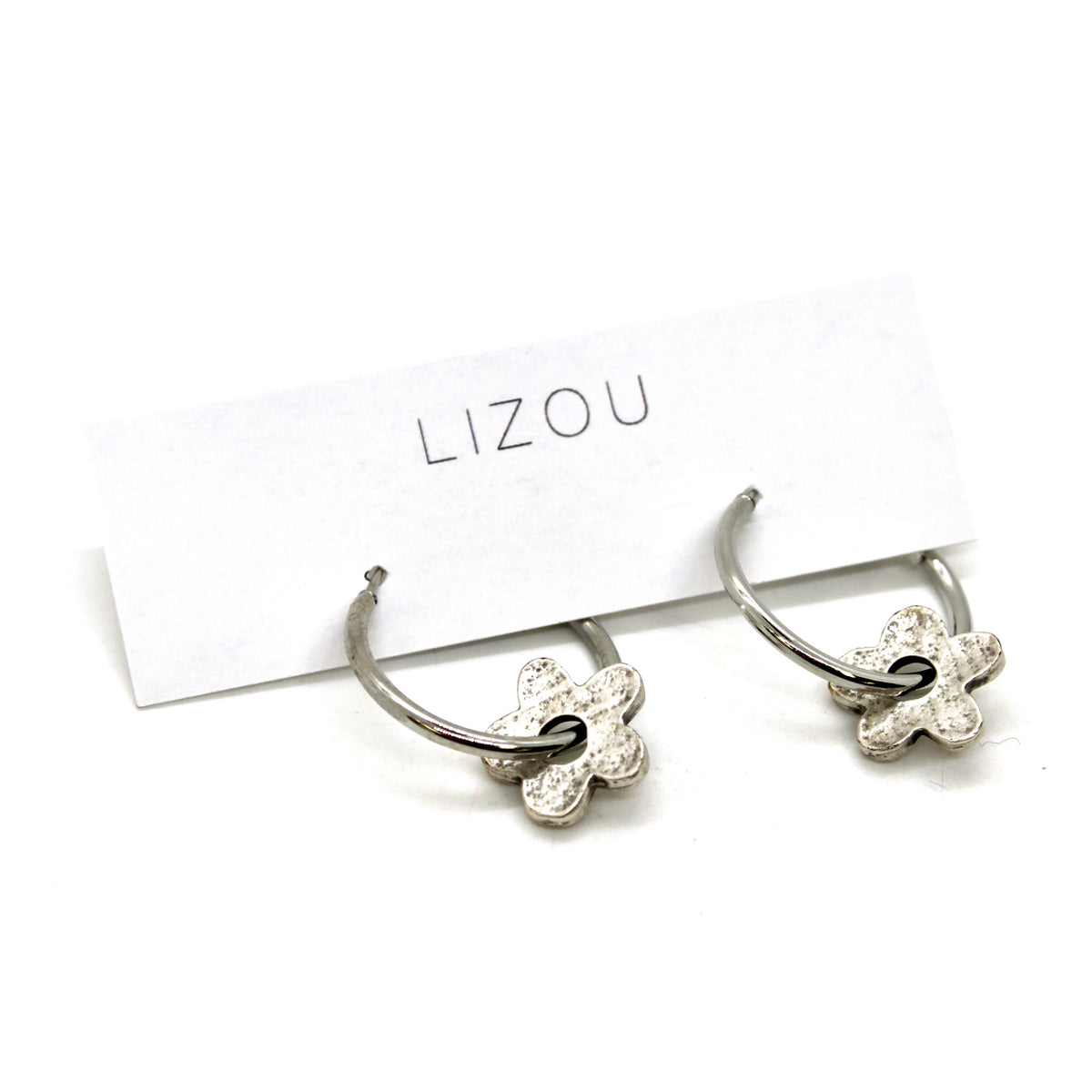 Flower Silver Hoop Earrings - E9-116S