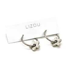 Load image into Gallery viewer, Flower Silver Hoop Earrings - E9-116S
