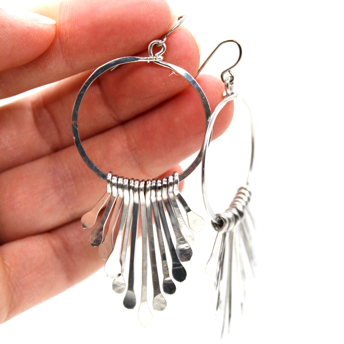 Silver Fan Hoop Earrings - E1-010