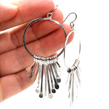 Silver Fan Hoop Earrings - E1-010