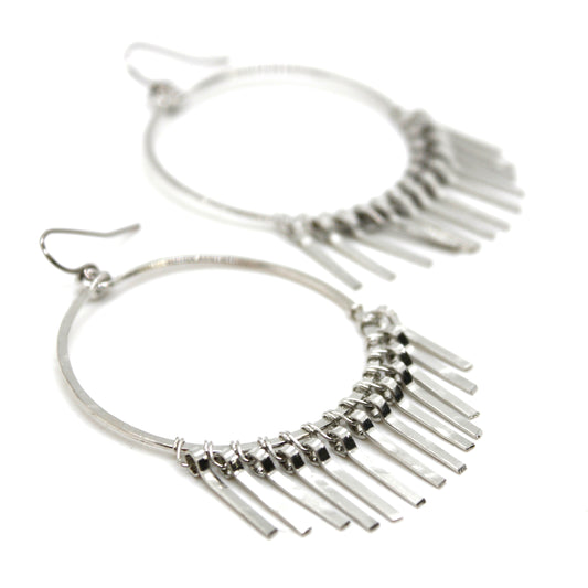 Silver Fringe Hoop Earrings - E1-011