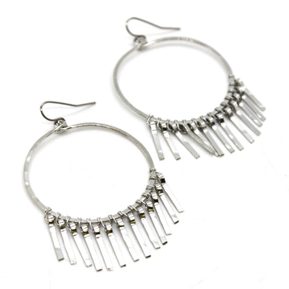 Silver Fringe Hoop Earrings - E1-011